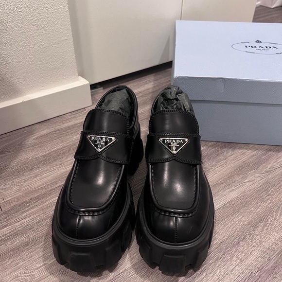 Prada Women's Black Leather Loafers - Picture 1 of 6